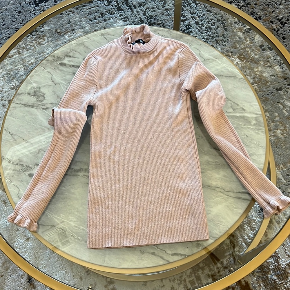 Express pink turtleneck sweater ruffle detail XS